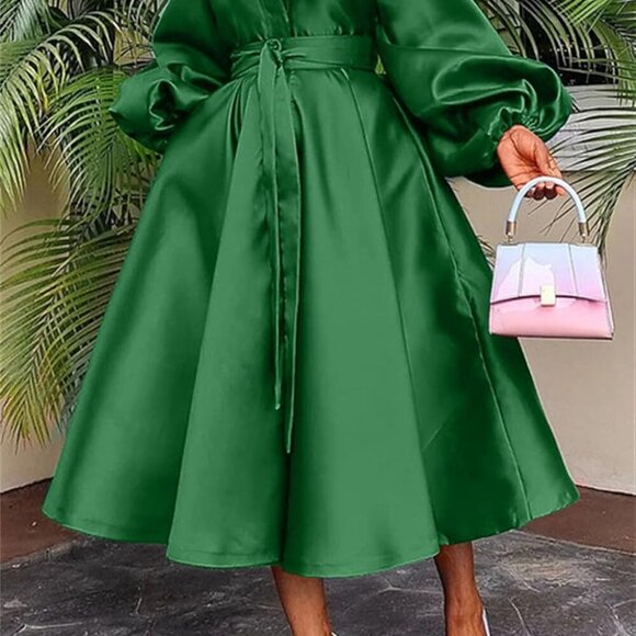 Casual Church Dresses for Women Satin Long Sleeve A Line Semi Formal Fit Maxi Lo - Picture 3 of 5